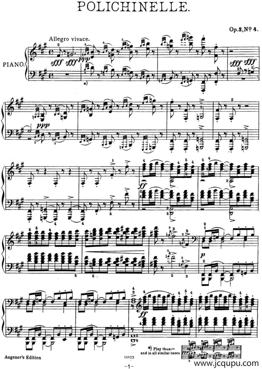 拉赫玛尼诺夫 幻想小品集 Op.3 No.4 小丑 升f小调简谱