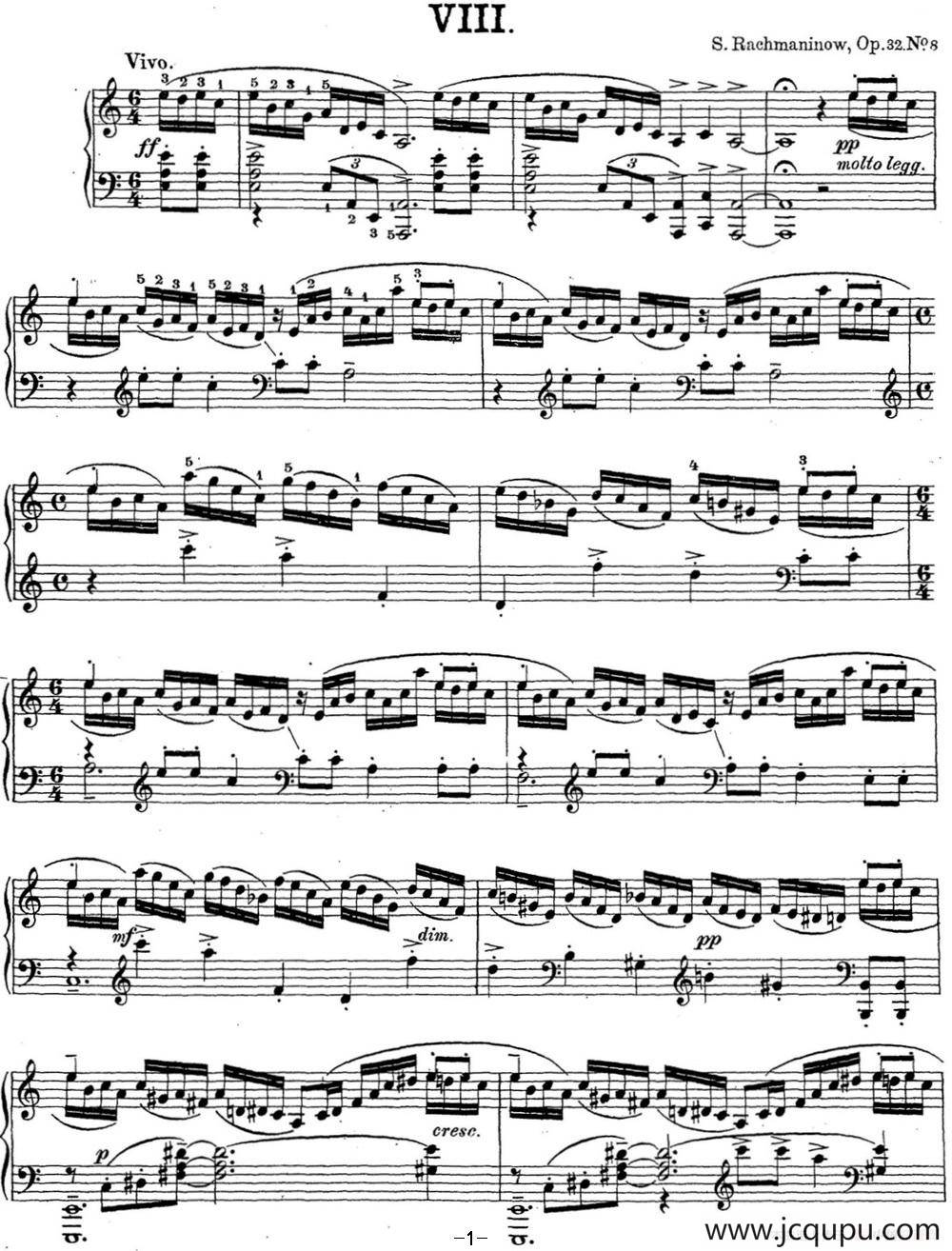 拉赫玛尼诺夫 钢琴前奏曲19 A小调 Op.32 No.8简谱