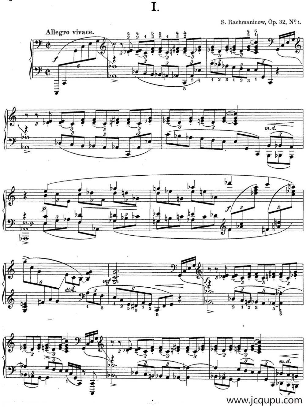 拉赫玛尼诺夫 钢琴前奏曲12 C大调 Op.32 No.1简谱