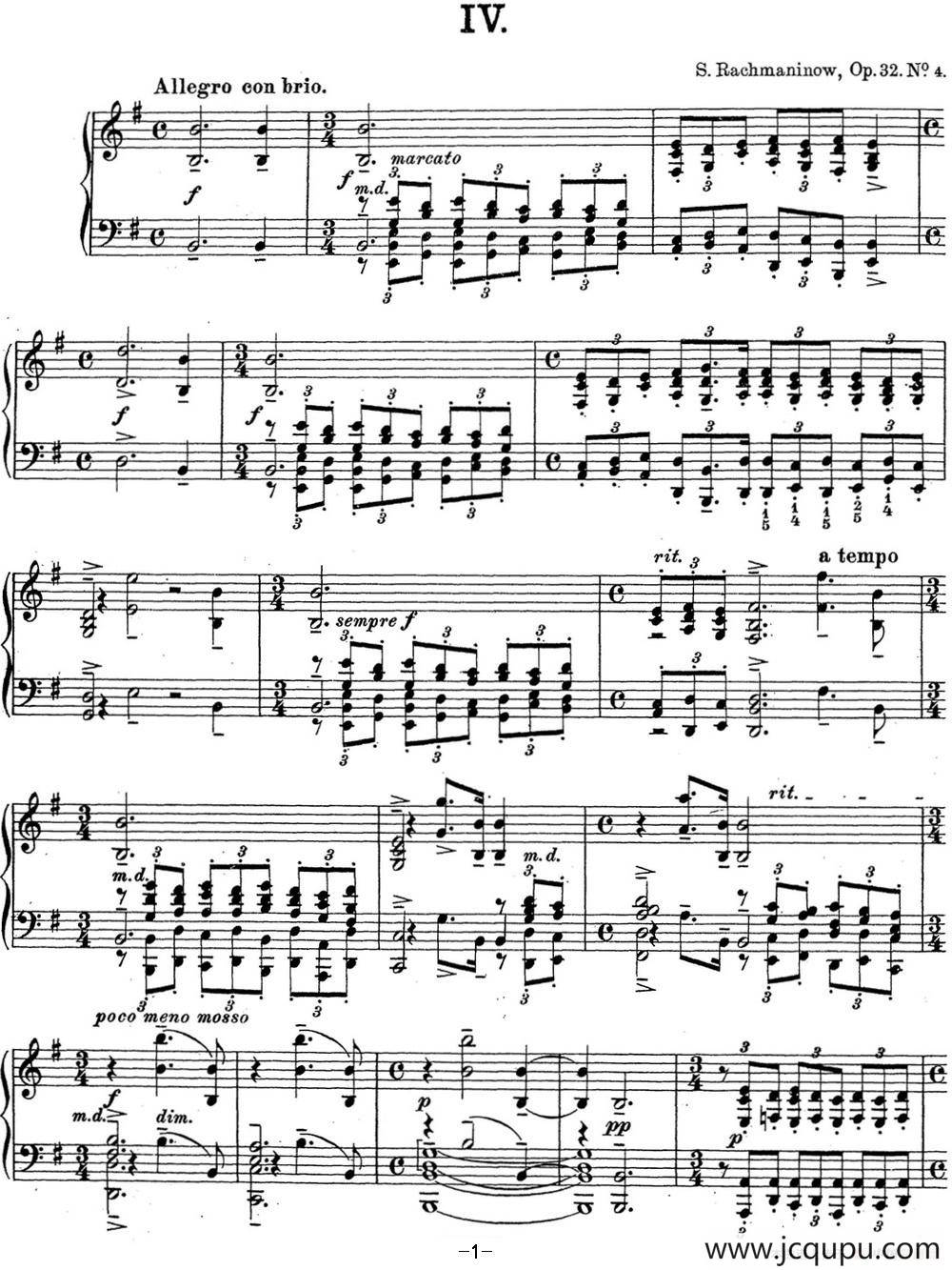 拉赫玛尼诺夫 钢琴前奏曲15 E小调 Op.32 No.4简谱