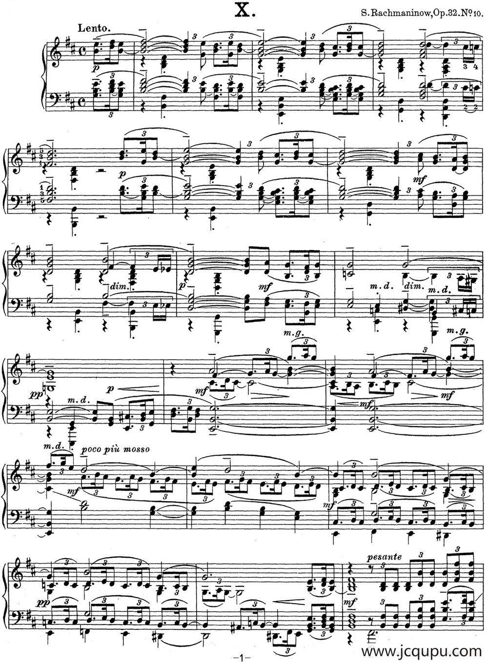 拉赫玛尼诺夫 钢琴前奏曲21 B小调 Op.32 No.10简谱