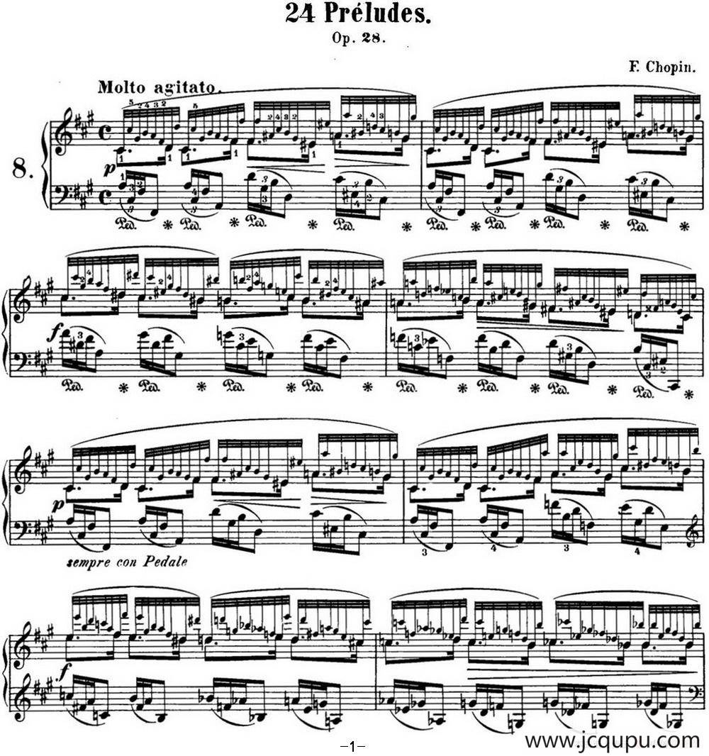 肖邦 24首钢琴前奏曲 Op.28 No.8 升F小调简谱