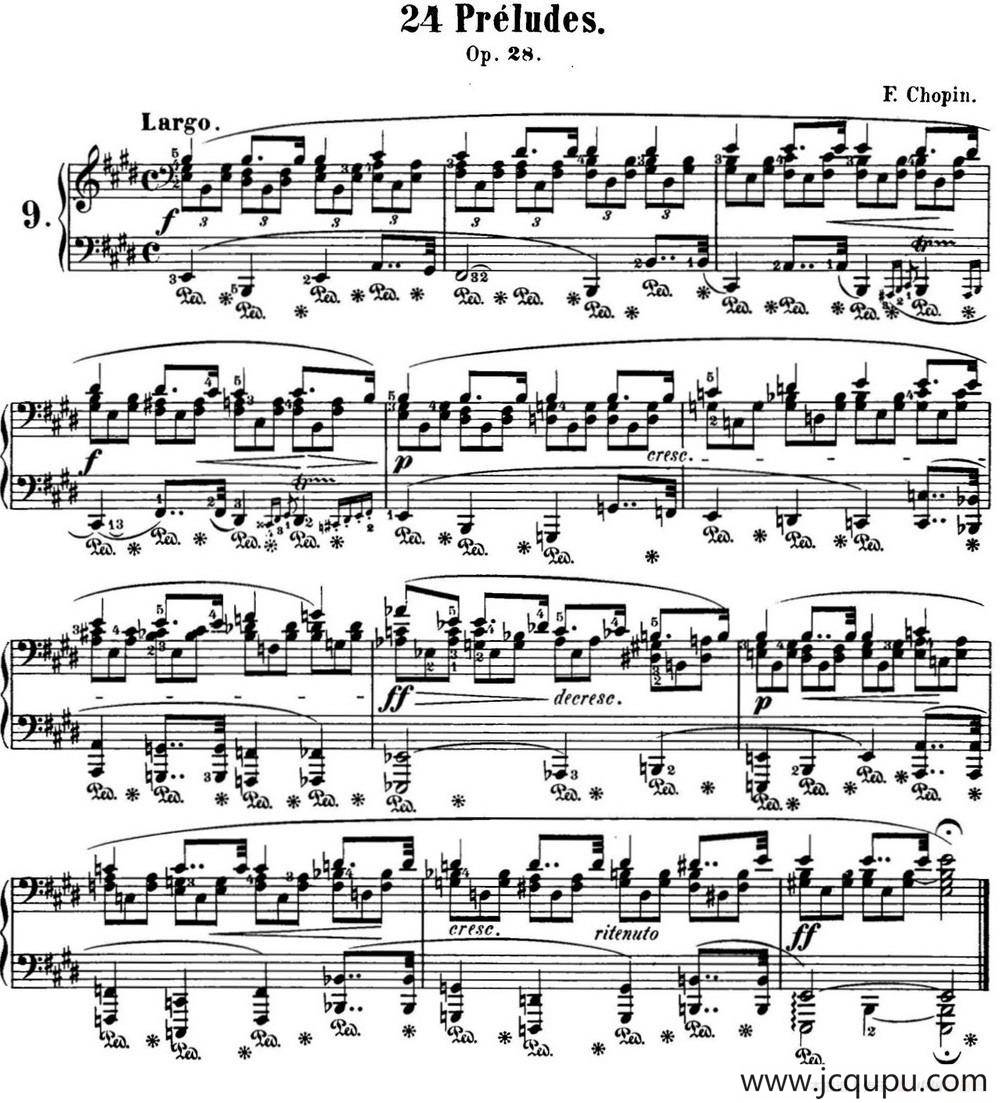 肖邦 24首钢琴前奏曲 Op.28 No.9 E大调简谱