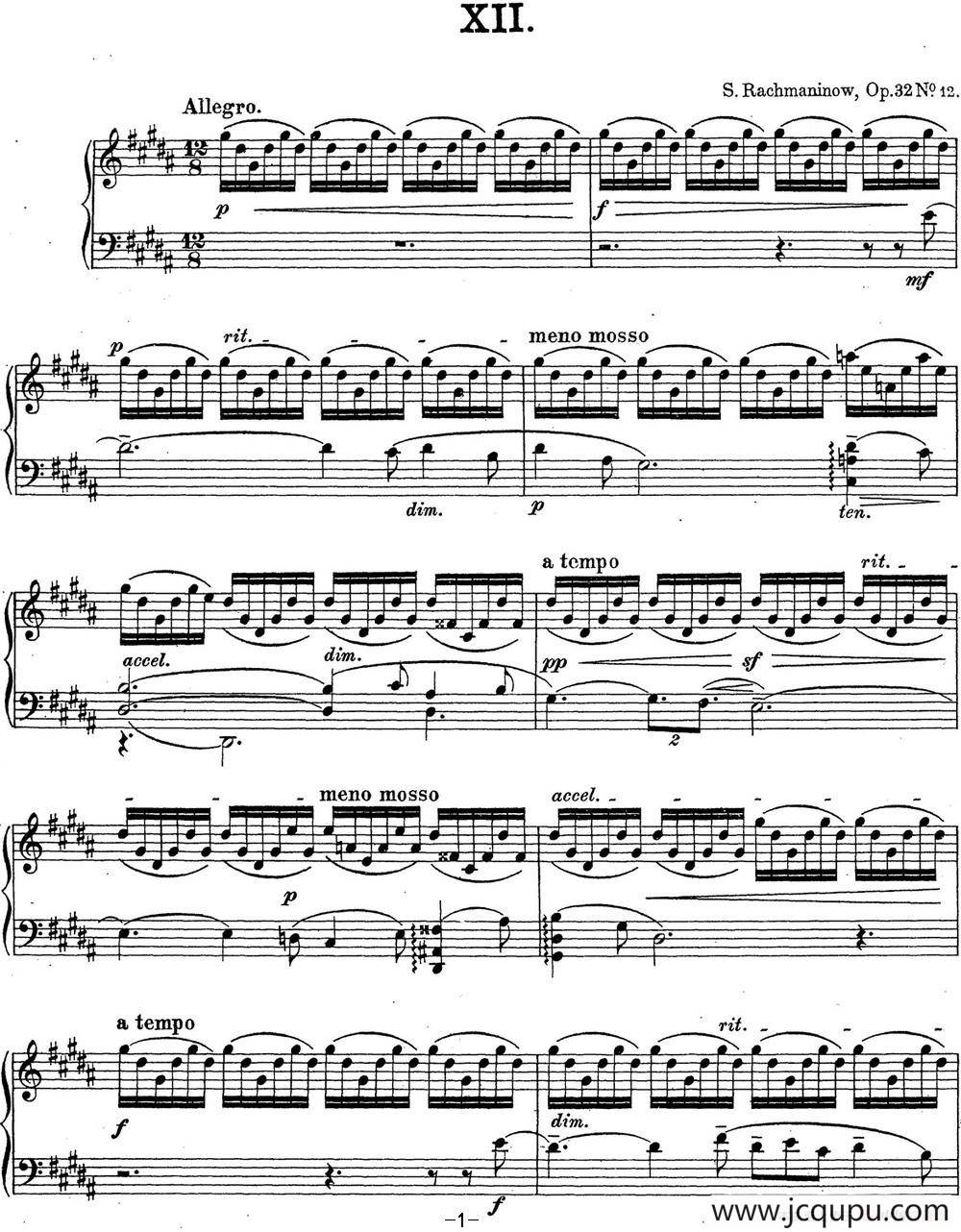 拉赫玛尼诺夫 钢琴前奏曲23 升G小调 Op.32 No.12简谱