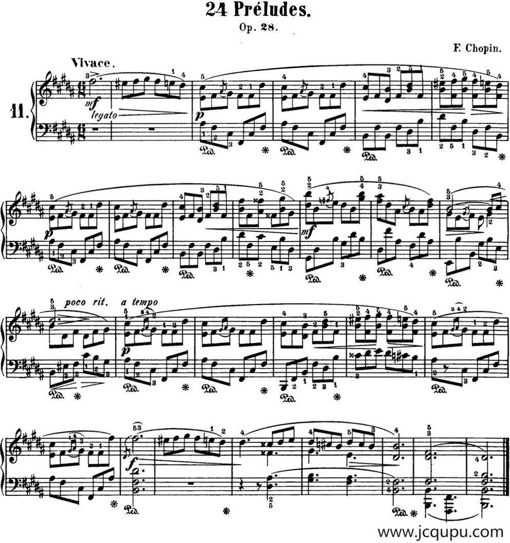 肖邦 24首钢琴前奏曲 Op.28 No.11 B大调简谱