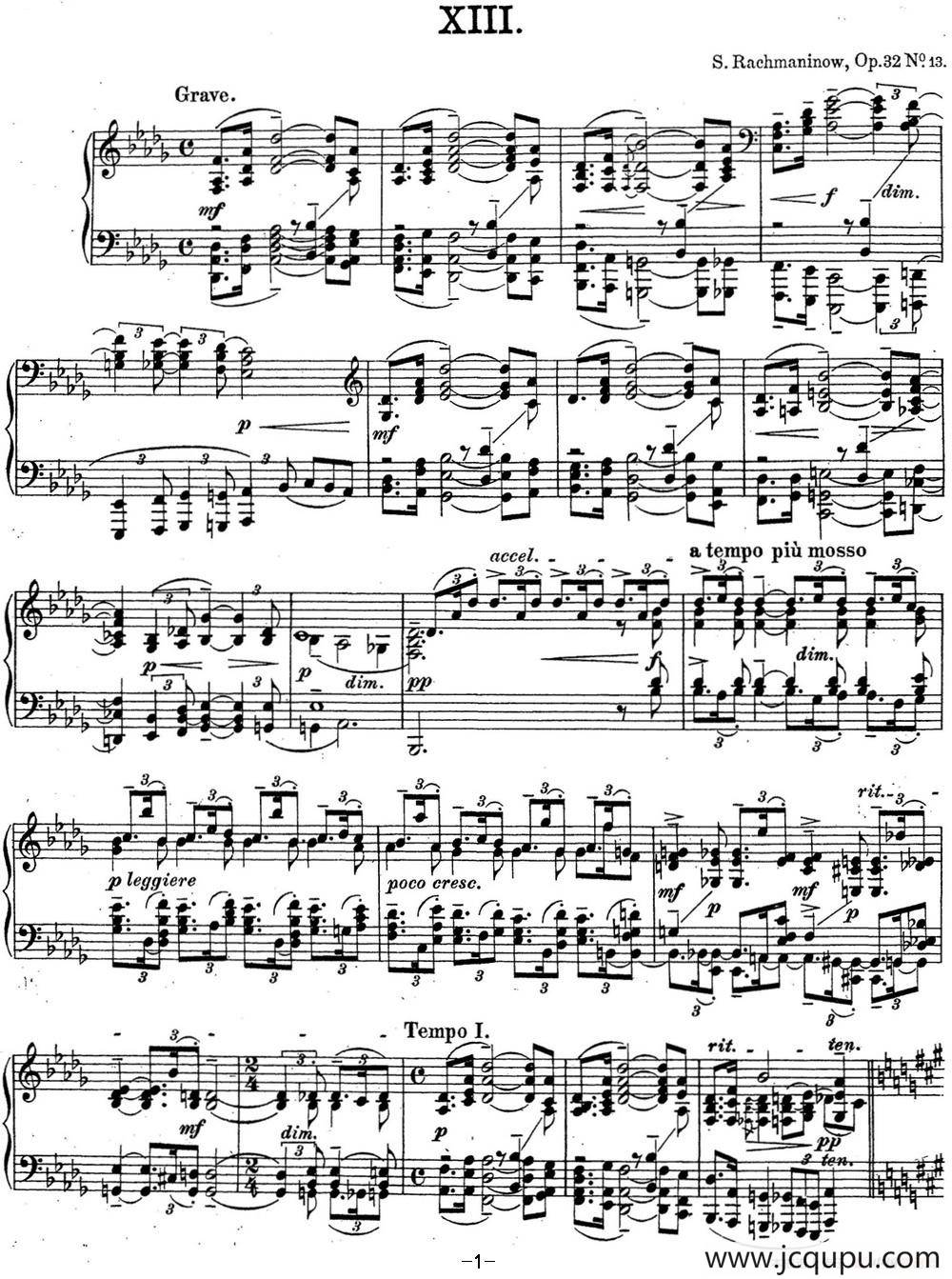 拉赫玛尼诺夫 钢琴前奏曲24 降D大调 Op.32 No.13简谱