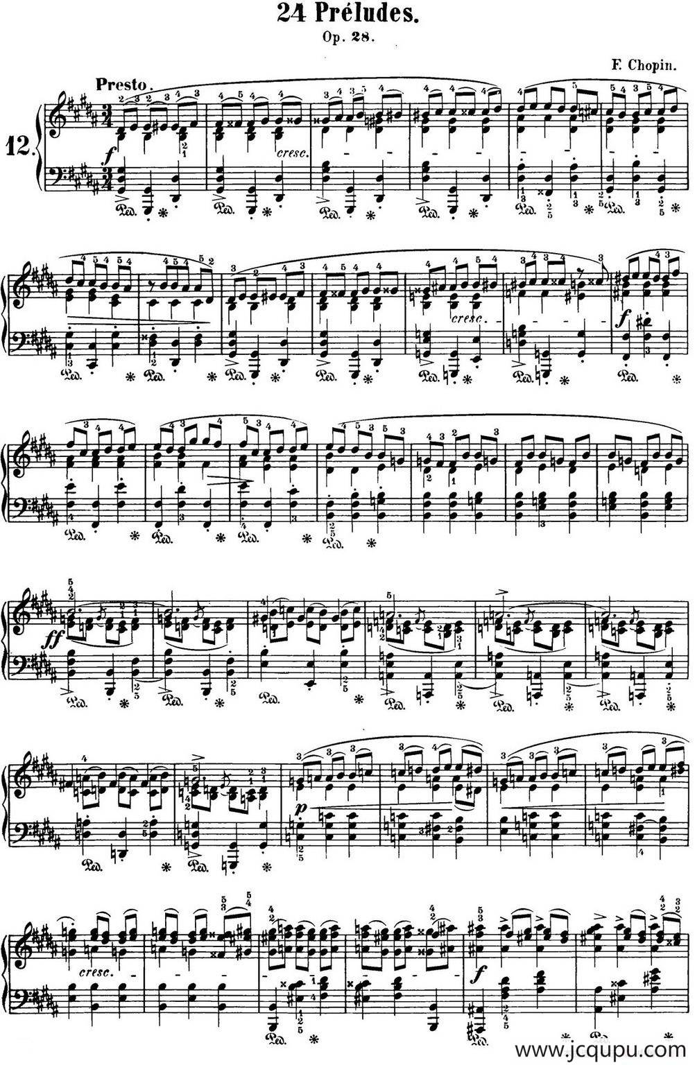 肖邦 24首钢琴前奏曲 Op.28 No.12 升G小调简谱