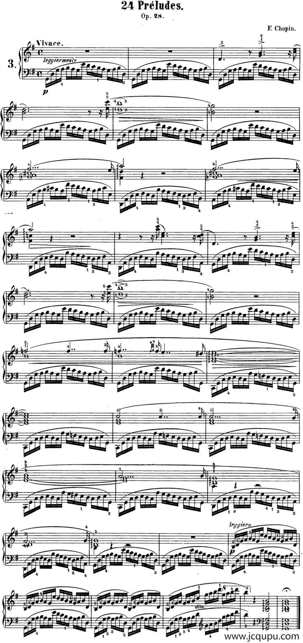 肖邦 24首钢琴前奏曲 Op.28 No.3 G大调简谱