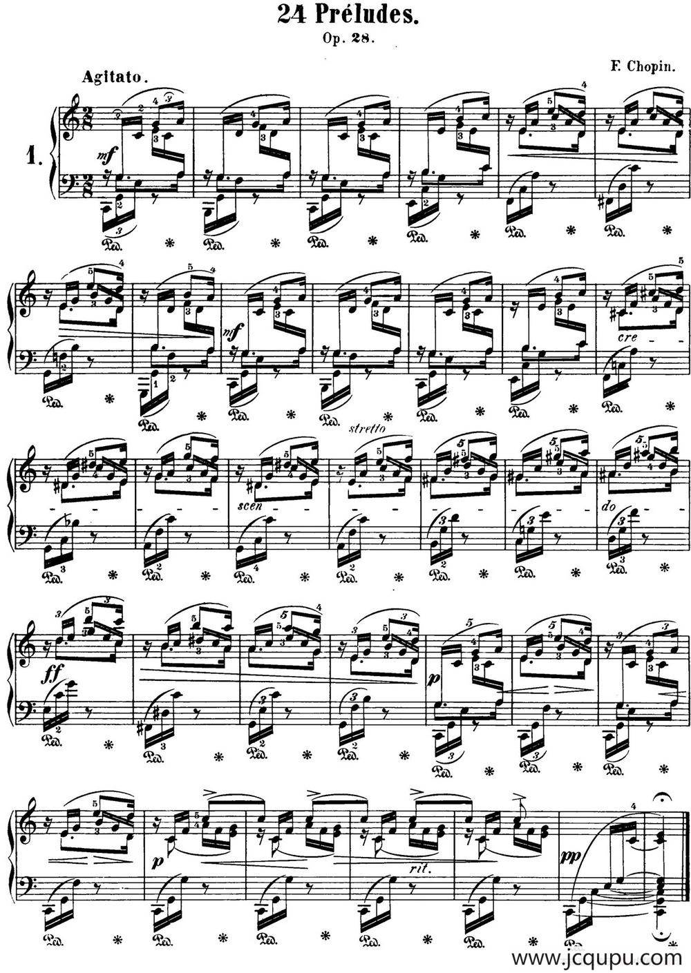 肖邦 24首钢琴前奏曲 Op.28 No.1 C大调简谱