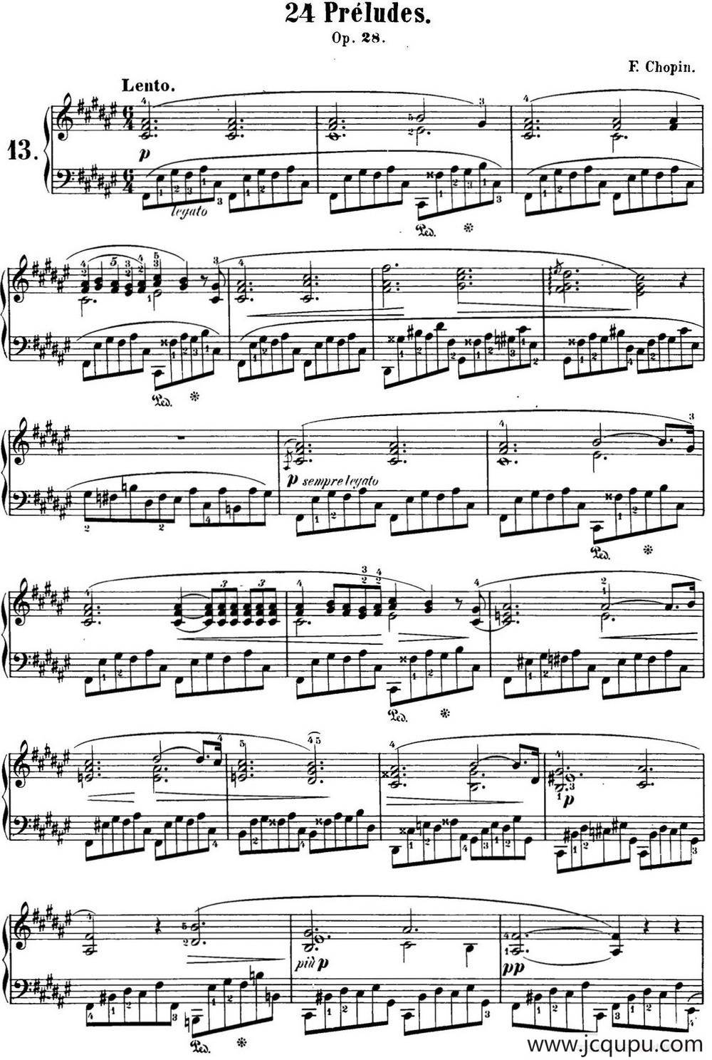 肖邦 24首钢琴前奏曲 Op.28 No.13 升F大调简谱