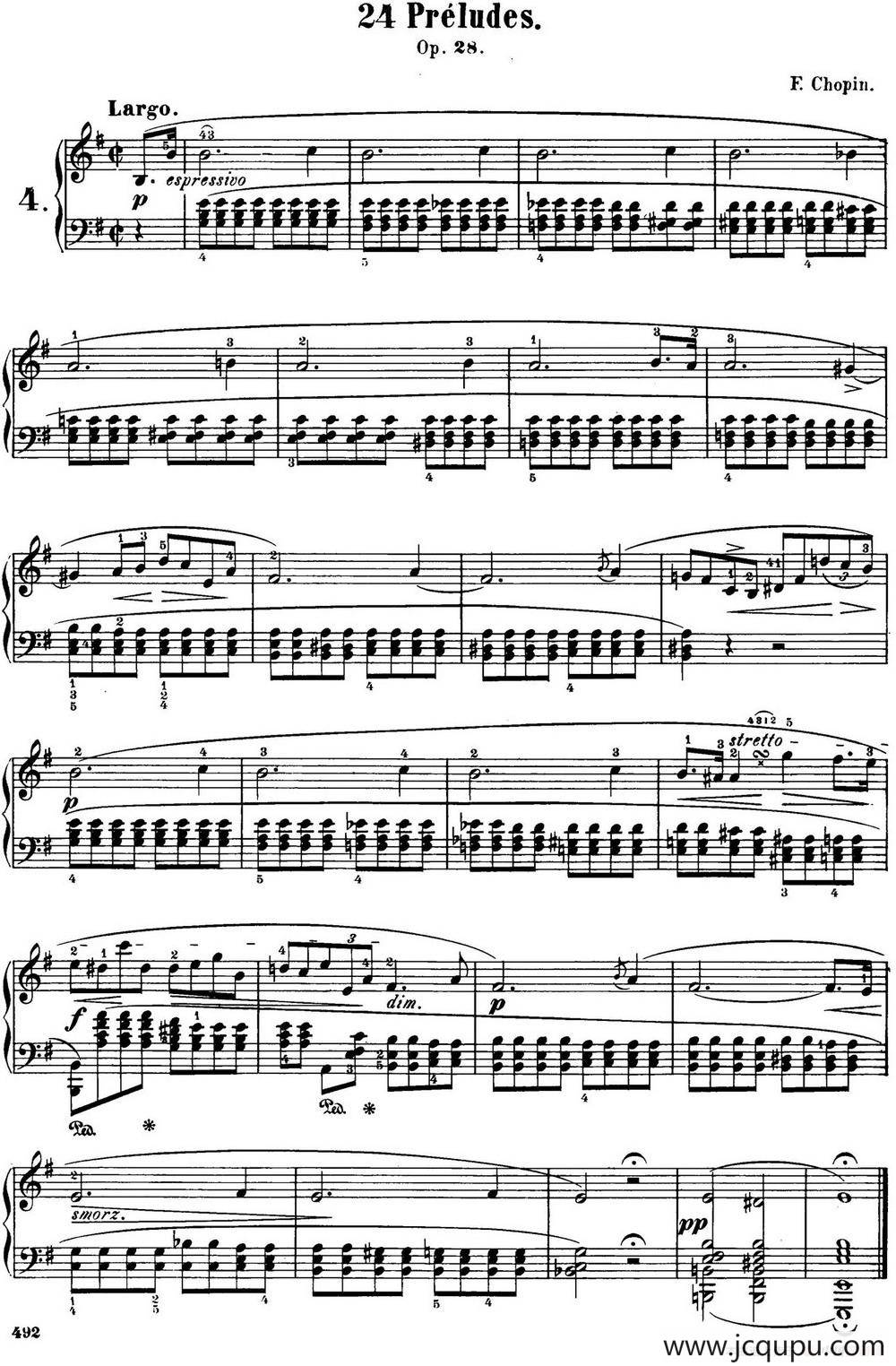 肖邦 24首钢琴前奏曲 Op.28 No.4 E小调简谱