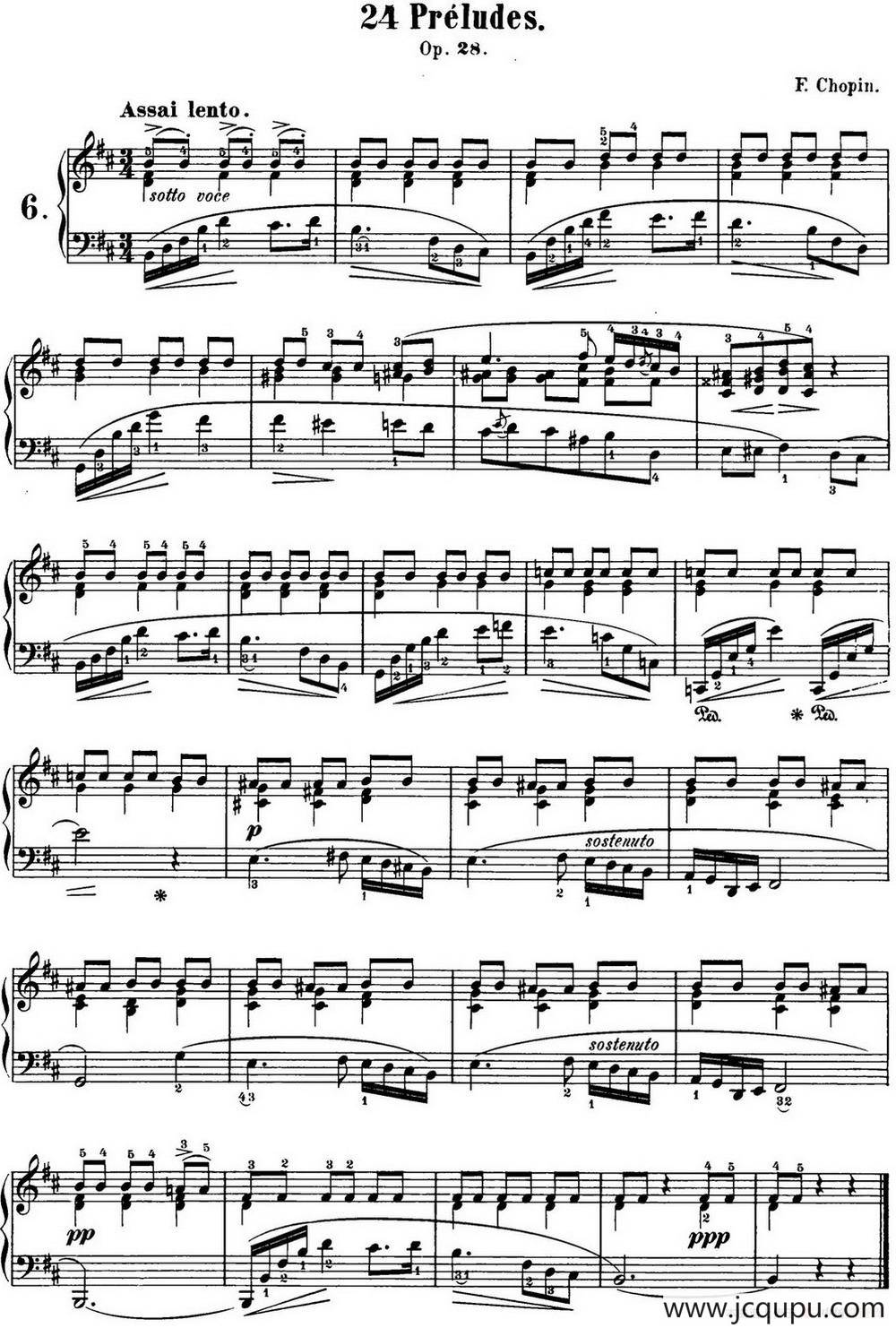 肖邦 24首钢琴前奏曲 Op.28 No.6 B小调简谱