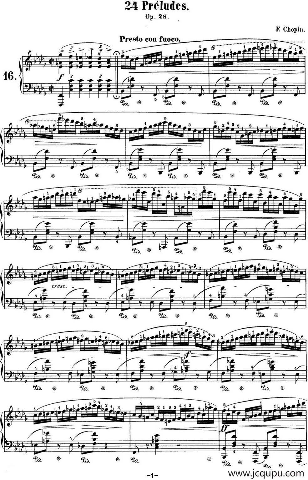 肖邦 24首钢琴前奏曲 Op.28 No.16 降B小调简谱