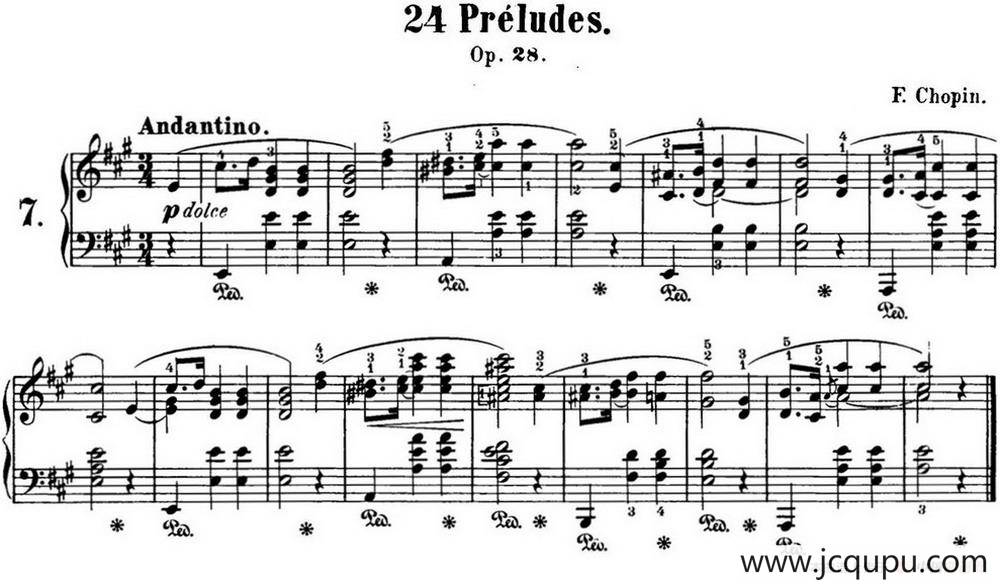 肖邦 24首钢琴前奏曲 Op.28 No.7 A大调简谱