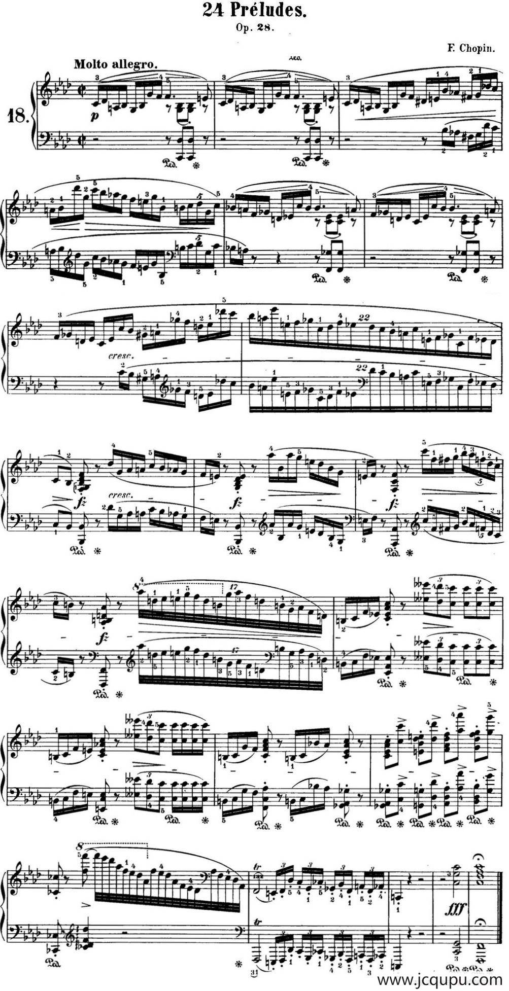 肖邦 24首钢琴前奏曲 Op.28 No.18 F小调简谱