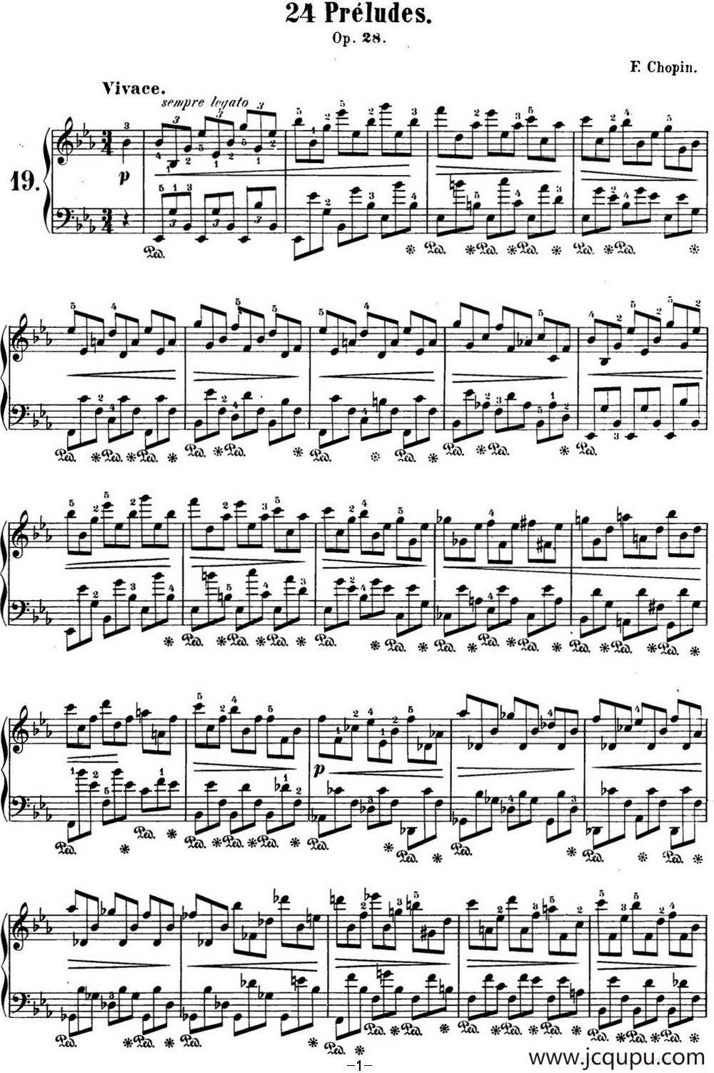 肖邦 24首钢琴前奏曲 Op.28 No.19 降E大调简谱