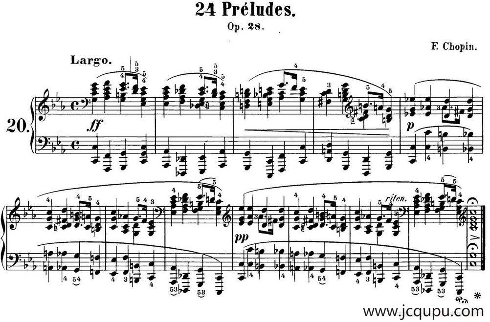 肖邦 24首钢琴前奏曲 Op.28 No.20 C小调简谱