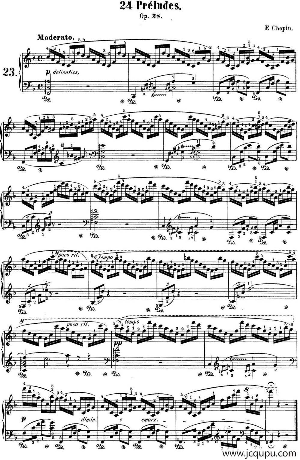 肖邦 24首钢琴前奏曲 Op.28 No.23 F大调简谱