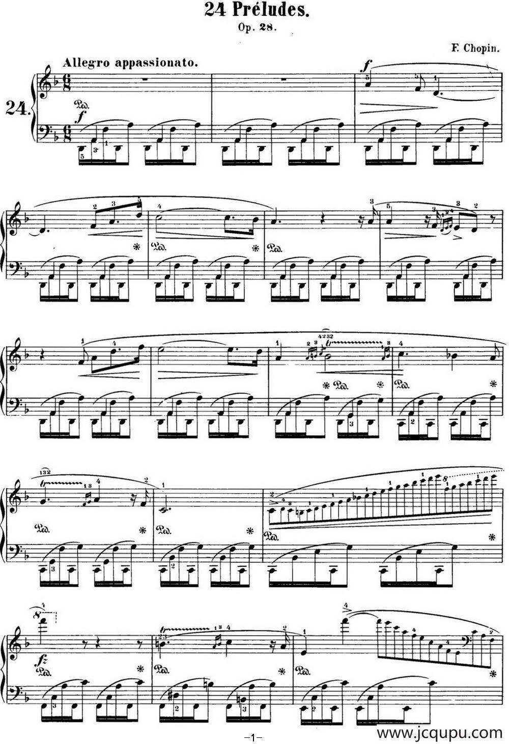 肖邦 24首钢琴前奏曲 Op.28 No.24 D小调简谱