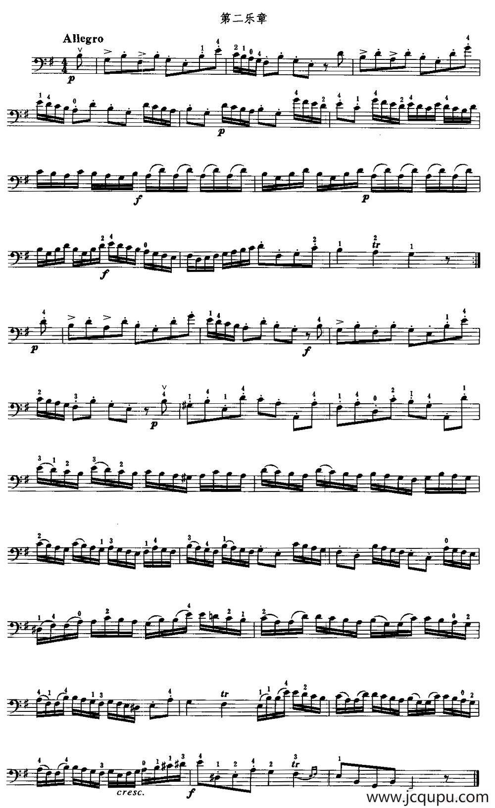 e小调奏鸣曲第二乐章（大提琴）简谱