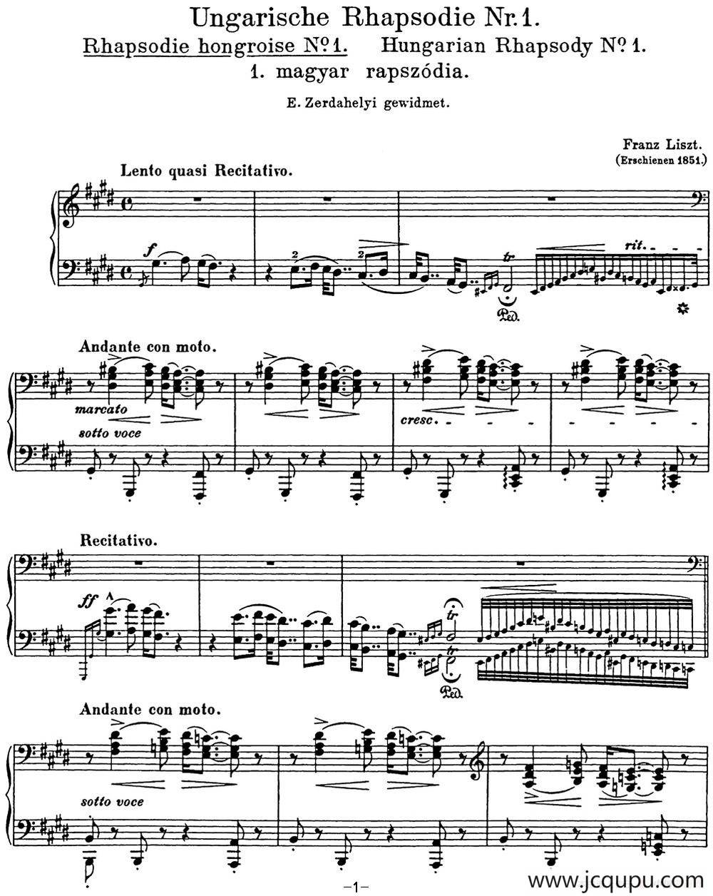 李斯特 匈牙利狂想曲 Hungarian Rhapsodies S.244 No.1简谱