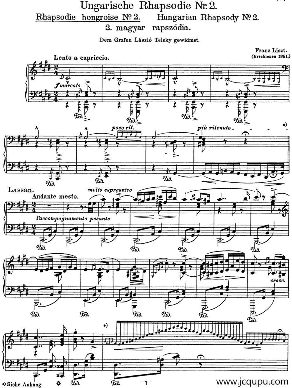 李斯特 匈牙利狂想曲 Hungarian Rhapsodies S.244 No.2简谱