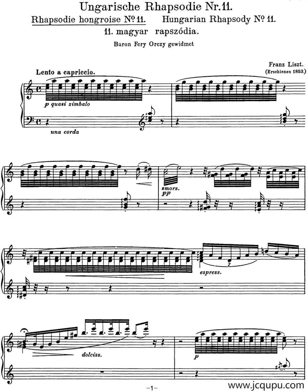 李斯特 匈牙利狂想曲 Hungarian Rhapsodies S.244 No.11简谱