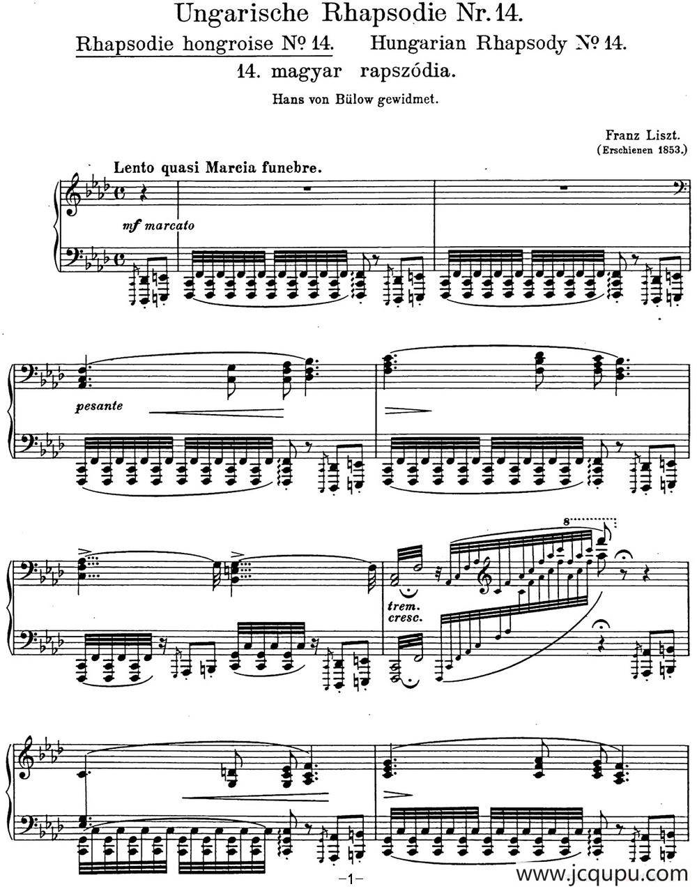 李斯特 匈牙利狂想曲CD Hungarian Rhapsodies S.244 No.14简谱