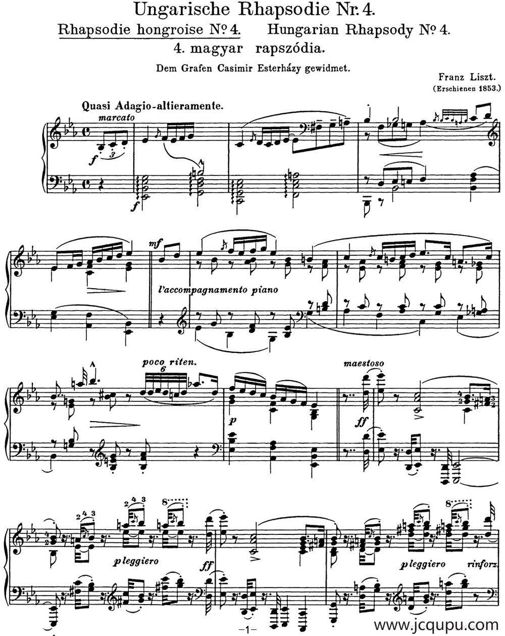 李斯特 匈牙利狂想曲 Hungarian Rhapsodies S.244 No.4简谱