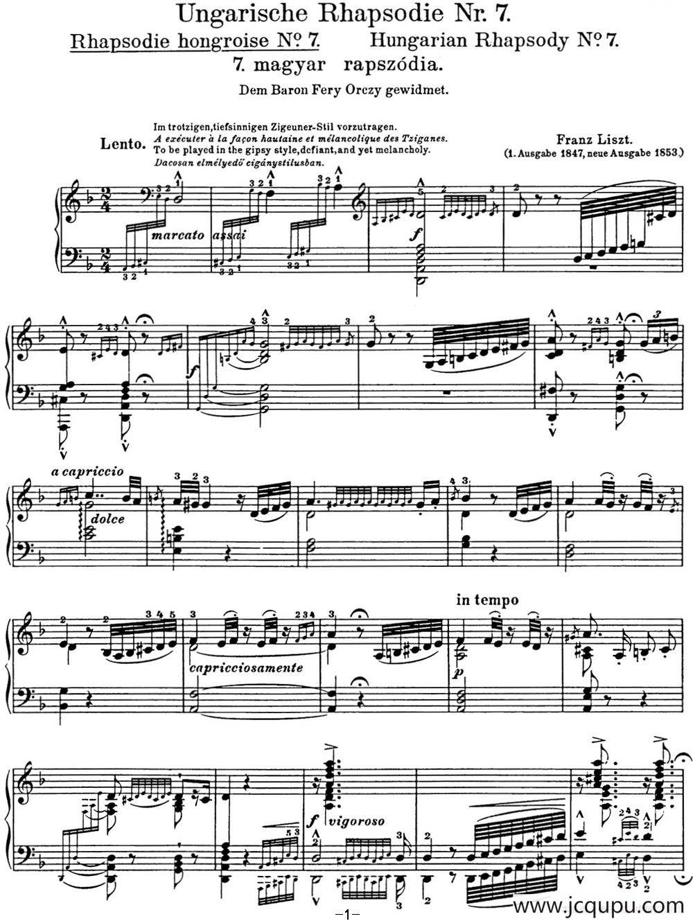 李斯特 匈牙利狂想曲 Hungarian Rhapsodies S.244 No.7简谱