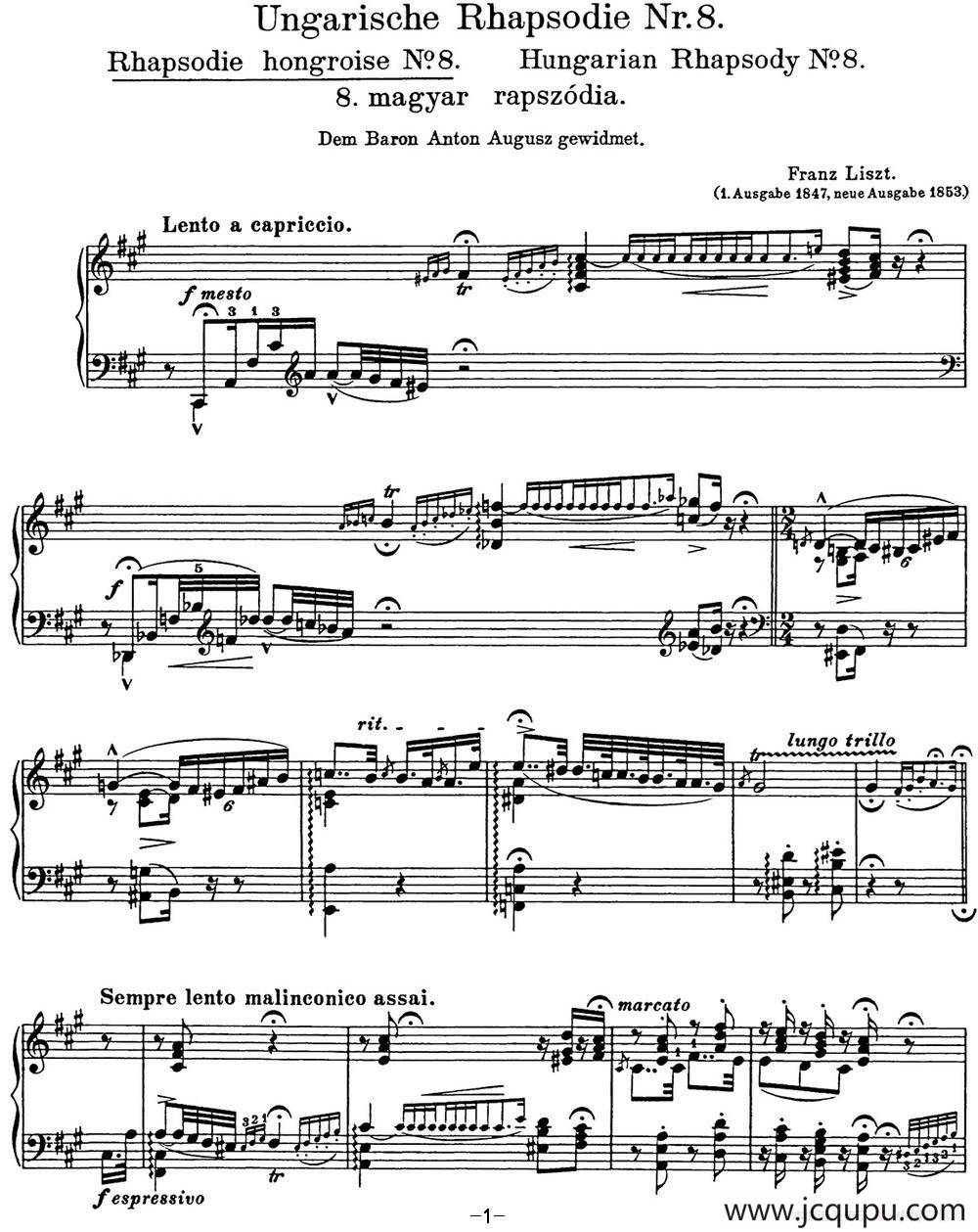 李斯特 匈牙利狂想曲 Hungarian Rhapsodies S.244 No.8简谱
