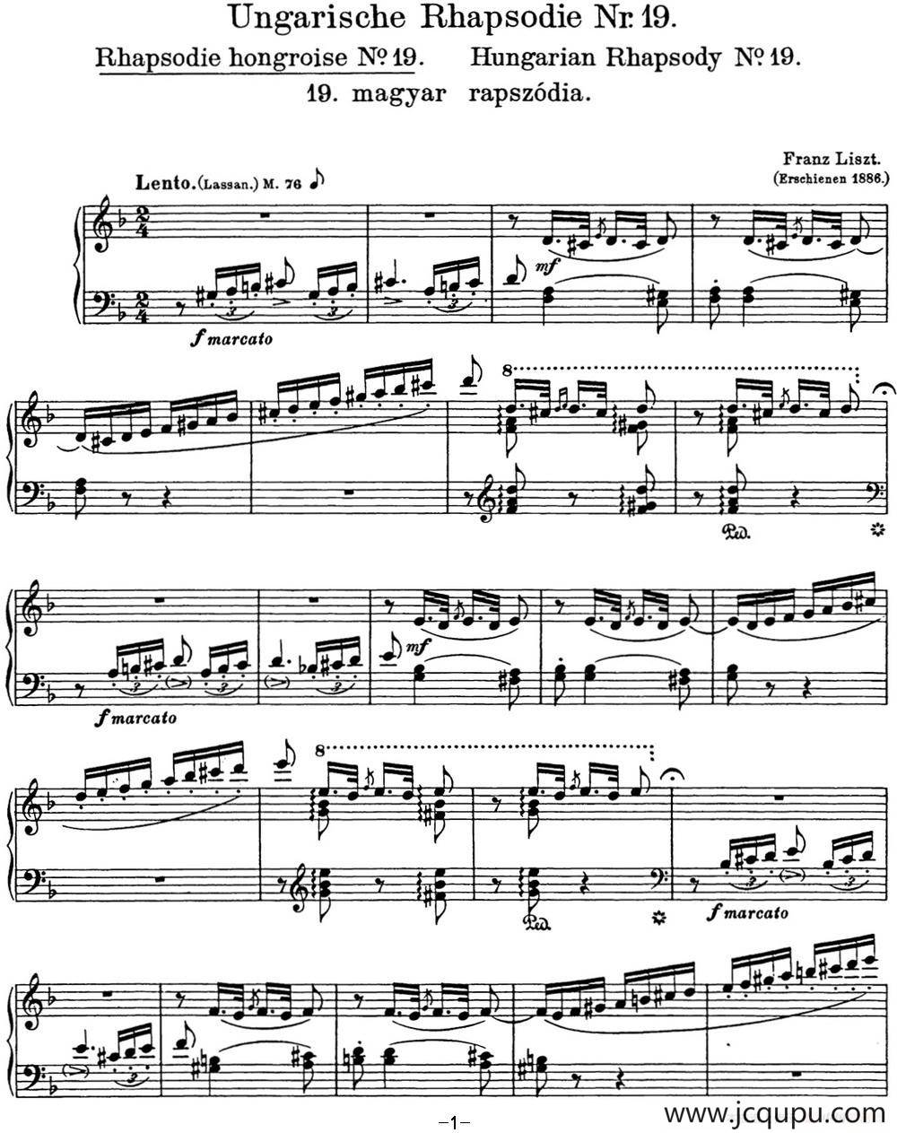 李斯特 匈牙利狂想曲CD Hungarian Rhapsodies S.244 No.19简谱