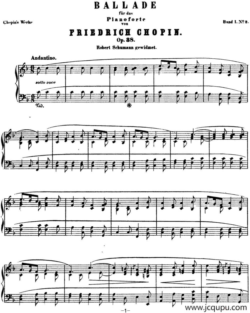肖邦 叙事曲2 F大调 Chopin Ballade No.2 Op.38简谱