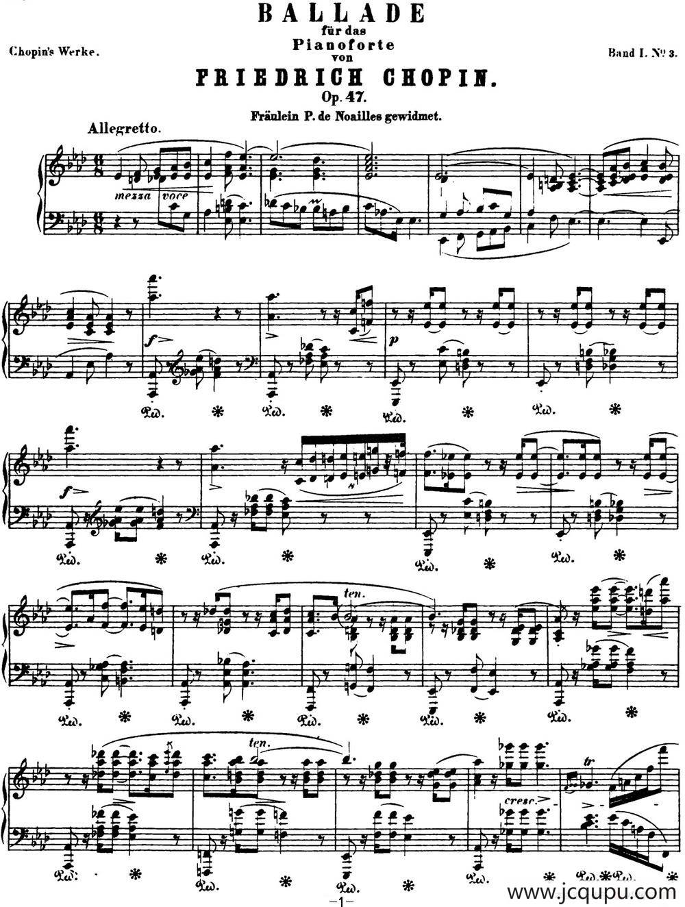 肖邦 叙事曲3 降A大调 Chopin Ballade No.3 Op.47简谱