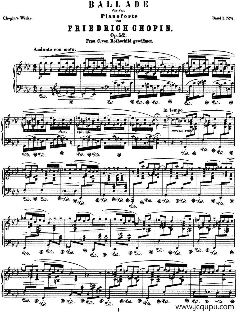 肖邦 叙事曲4 f小调 Chopin Ballade No.4 Op.52简谱