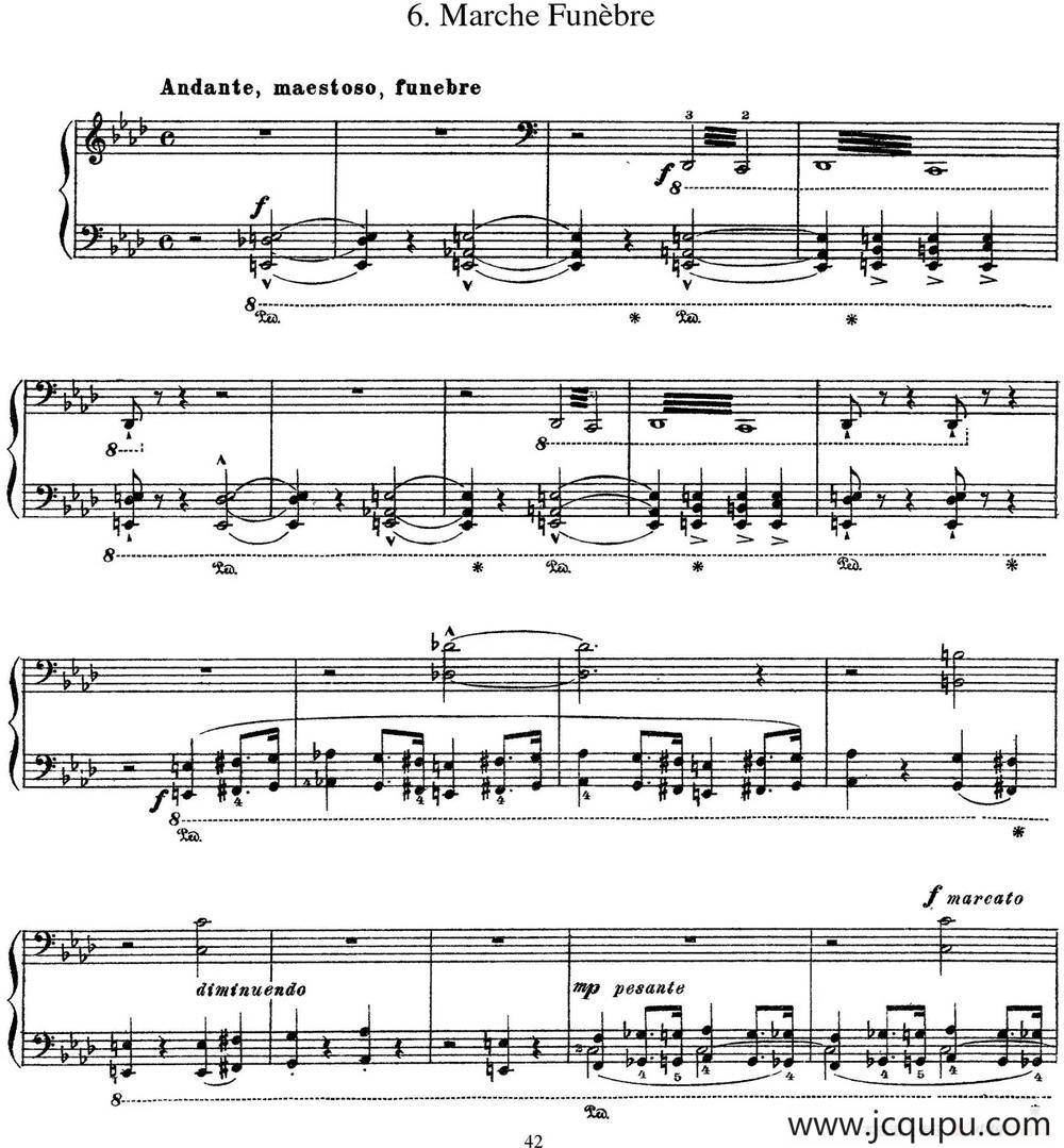 李斯特 旅游岁月 第三集 S.163 No.6 葬礼进行曲简谱