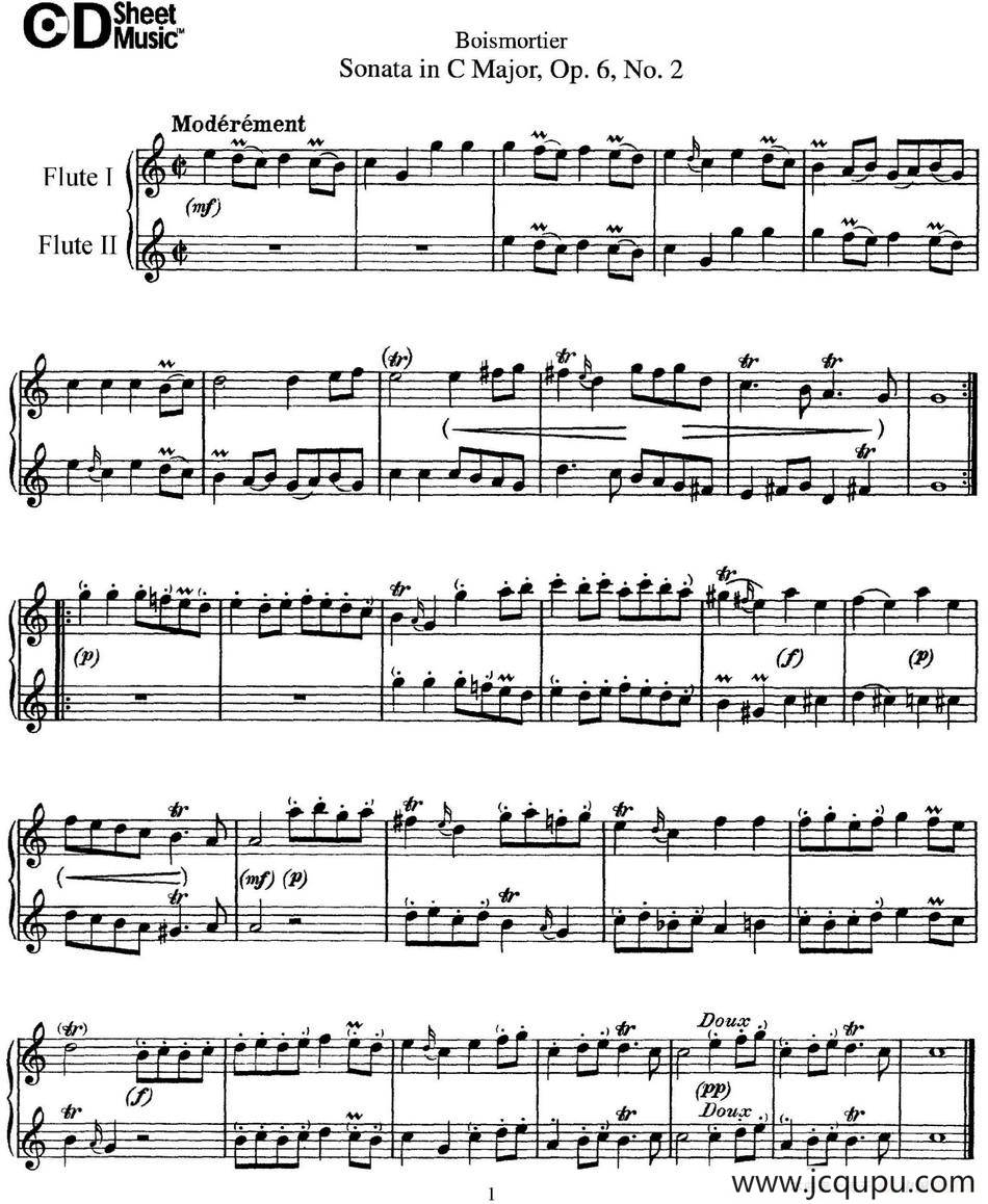 C大调双长笛奏鸣曲作品6号之2（Sonata in C Major Op.6No.2）简谱