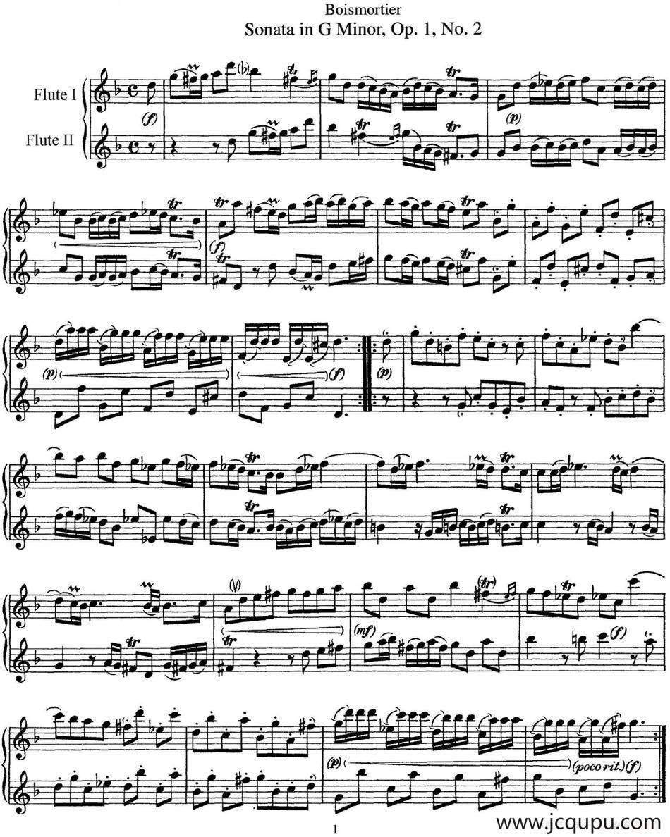 G大调双长笛奏鸣曲作品1号之2（Sonata in G Major Op.1No.2）简谱