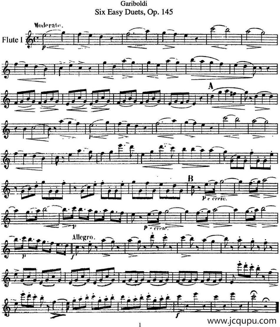 六首简易二重奏作品145号简谱