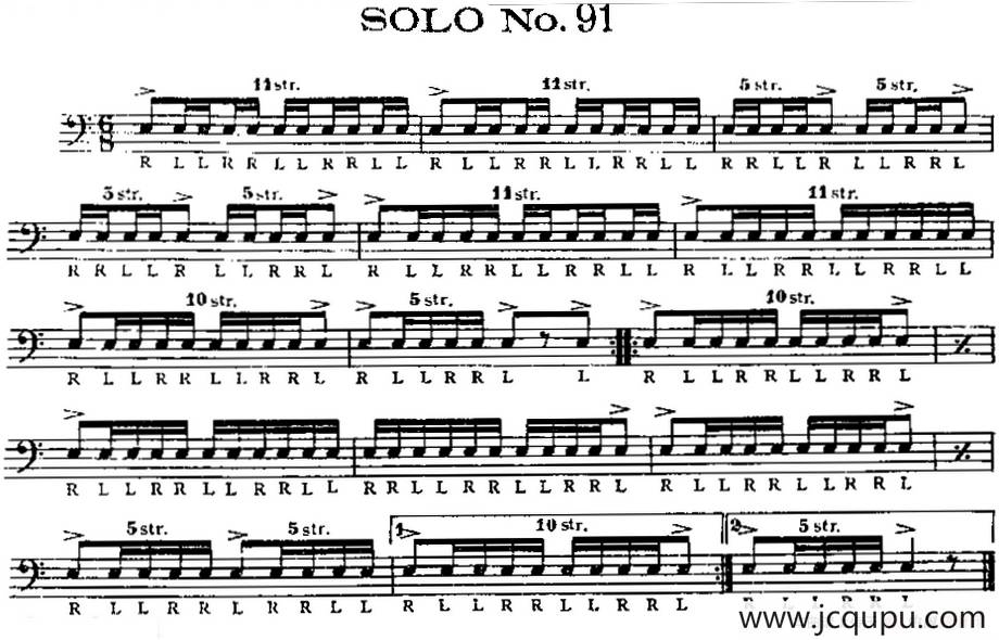 美国军鼓 SOLO No.91-95（爵士鼓谱）简谱