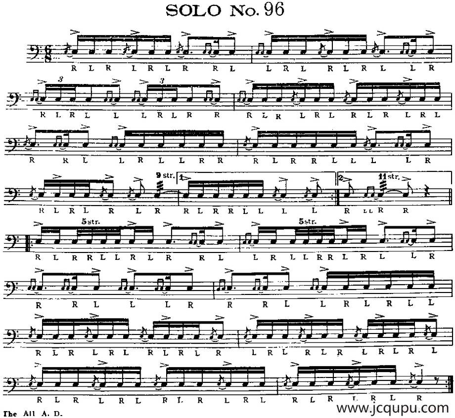 美国军鼓 SOLO No.96-100（爵士鼓谱）简谱