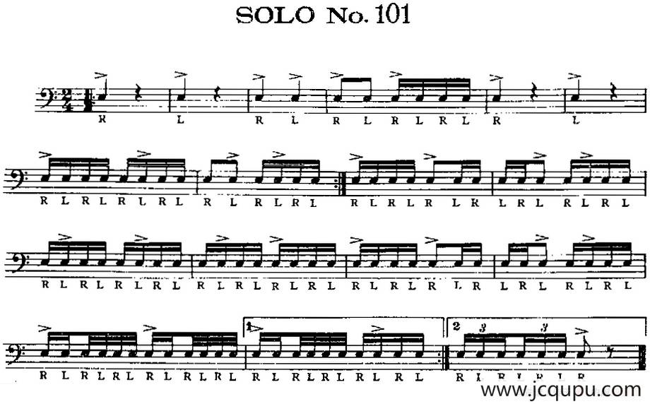 美国军鼓 SOLO No.101-105（爵士鼓谱）简谱
