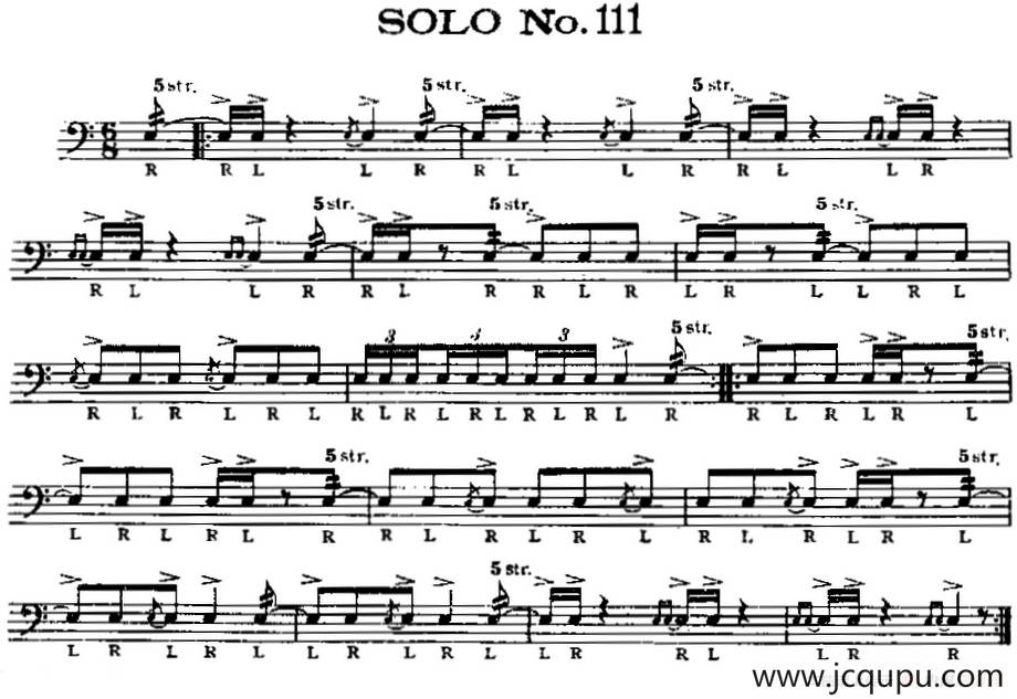 美国军鼓 SOLO No.111-115（爵士鼓谱）简谱