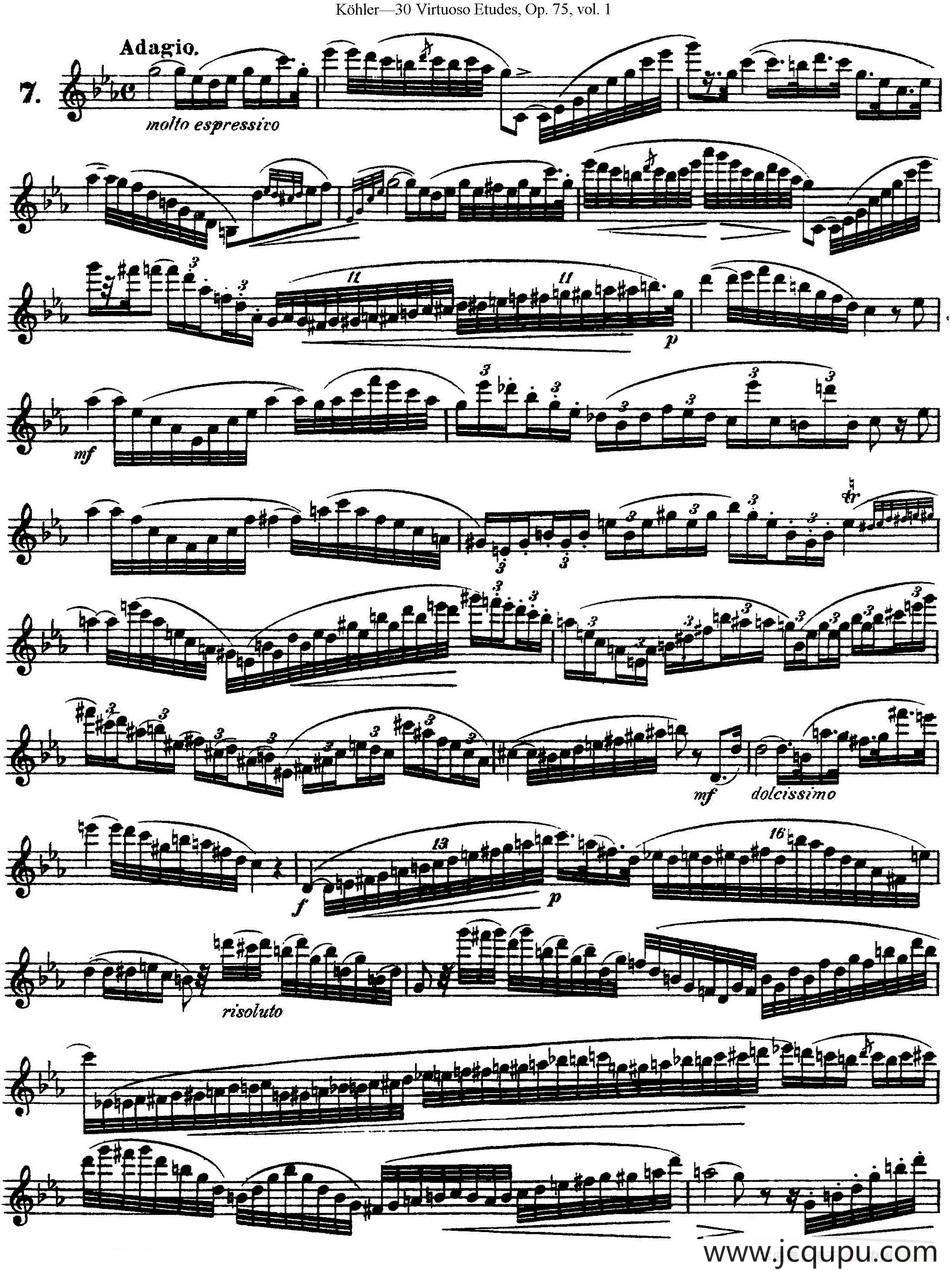 柯勒30首高级长笛练习曲作品75号（NO.7）简谱