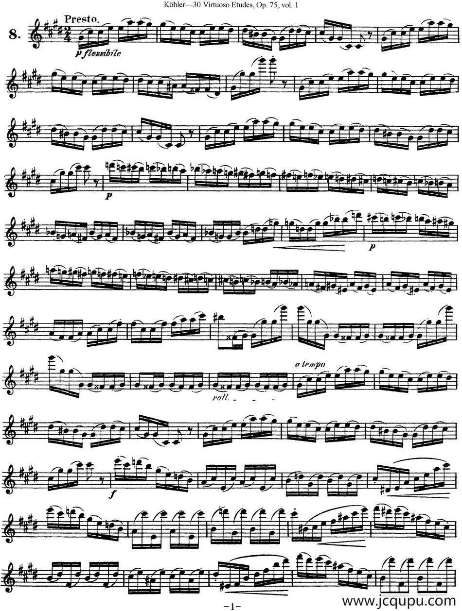 柯勒30首高级长笛练习曲作品75号（NO.8）简谱