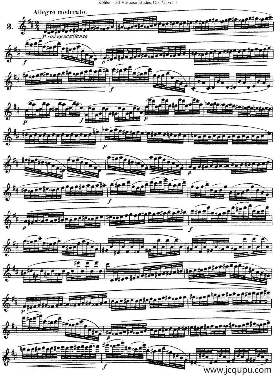 柯勒30首高级长笛练习曲作品75号（NO.3）简谱