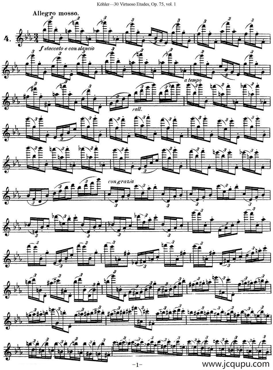 柯勒30首高级长笛练习曲作品75号（NO.4）简谱