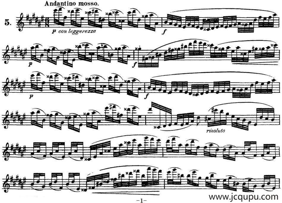 柯勒30首高级长笛练习曲作品75号（NO.5）简谱