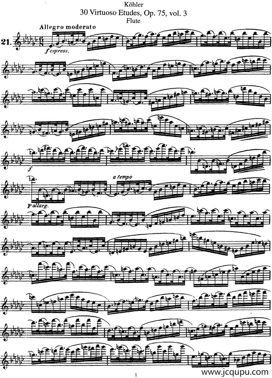 柯勒30首高级长笛练习曲作品75号（NO.21）简谱