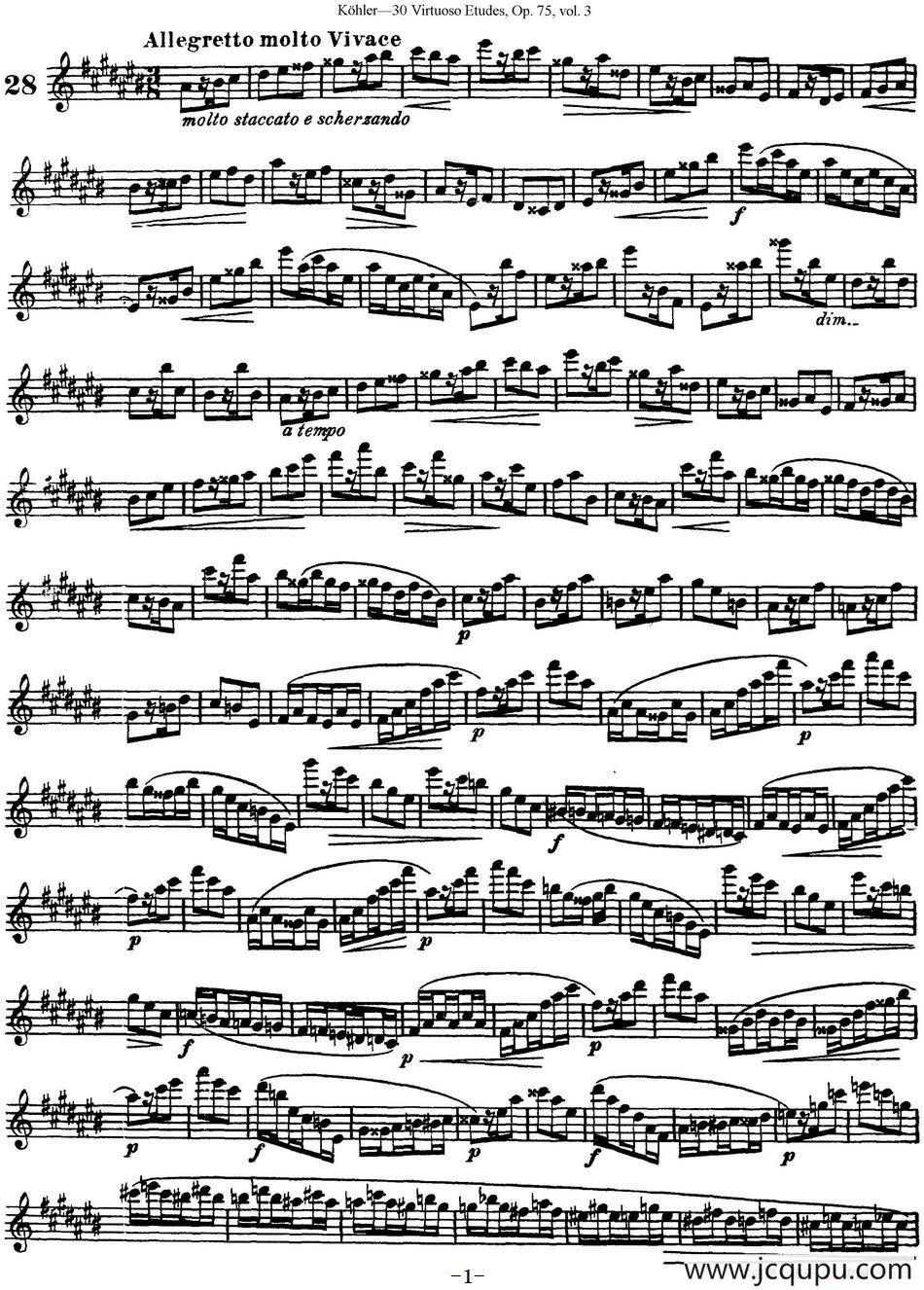 柯勒30首高级长笛练习曲作品75号（NO.28）简谱